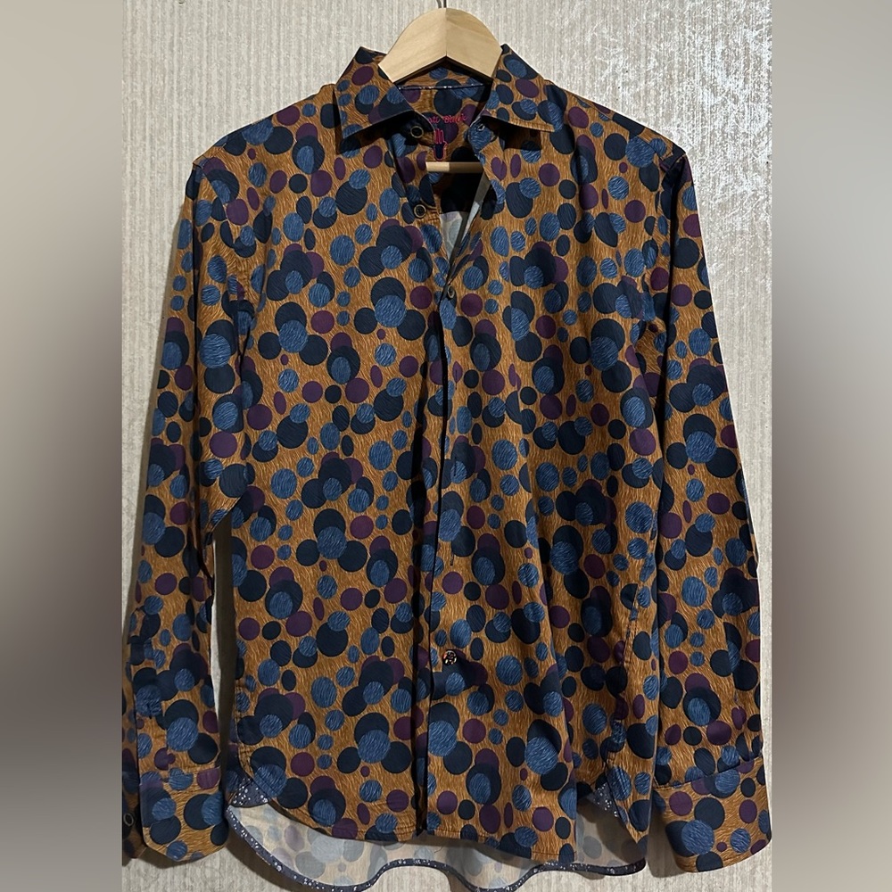 VISCONTI BLACK Circles Print Long Sleeve Woven Shirt, sz M